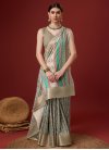 Cotton Silk Print Work Beige and Sea Green Designer Contemporary Saree - 3
