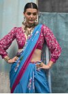 Light Blue and Rose Pink Digital Print Work Crepe Silk Designer Traditional Saree - 1