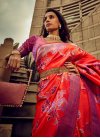 Rose Pink and Tomato Woven Work Traditional Designer Saree - 4