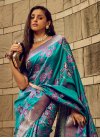 Purple and Teal Woven Work Designer Contemporary Saree - 4