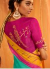 Brasso Rose Pink and Turquoise Designer Traditional Saree For Festival - 1