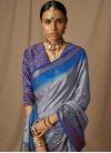 Blue and Grey Traditional Designer Saree - 3