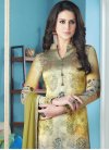 Satin Silk Cream and Olive Digital Print Work Pant Style Pakistani Salwar Suit - 1