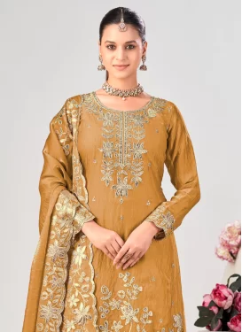 Embroidered Work Fendi Silk Palazzo Suit in Mustard for Women
