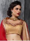 Lace Work Beige and Red Net A - Line Lehenga - 1
