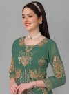 Gold and Sea Green Faux Georgette Pant Style Pakistani Salwar Kameez - 2