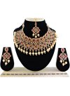 Nice Gold Rodium Polish Diamond Work Green and Maroon Necklace Set for Festival - 1