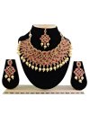 Nice Gold Rodium Polish Diamond Work Green and Maroon Necklace Set for Festival - 1