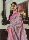 Grey and Hot Pink Handloom Silk Designer Contemporary Saree - 1