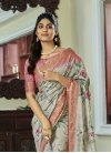 Digital Print Work Handloom Silk Pink and Sea Green Traditional Designer Saree - 1
