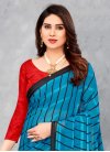 Red and Teal Satin Silk Traditional Saree - 1