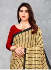 Strips Print Work Beige and Red Traditional Saree - 1