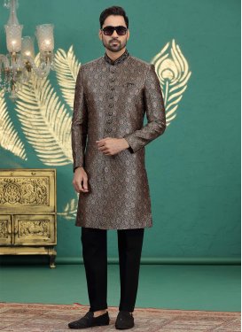 Black Banarasi Silk Wedding Sherwani with Cutdana Work for Festival