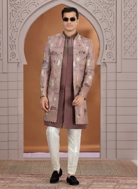 Multi Colour Art Silk Embroidered Work Indo Western for Men