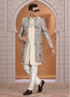 Cream Art Silk Indo Western with Embroidered Work for Festival