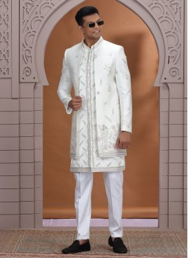 White Art Silk Indo Western with Embroidered Work for Festival