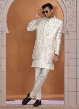 Art Silk Indo Western in Off White with Embroidered Work for Party