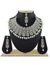 Trendy Diamond Work Alloy Silver Rodium Polish Necklace Set For Party - 1