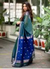 Blue and Teal Silk Blend Designer Contemporary Style Saree - 2