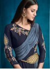 Grey and Navy Blue Embroidered Work Readymade Designer Gown - 1