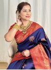 Navy Blue and Red Woven Work Trendy Classic Saree - 1