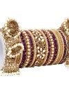 Amazing Gold Rodium Polish Off White and Purple Bangles For Bridal - 2