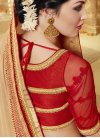 Fashionable Beads Work Red Color Half N Half Wedding Saree - 2
