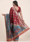 Crimson and Light Blue Art Silk Traditional Designer Saree - 3