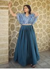 Light Blue and Teal Chinon Readymade Designer Gown For Ceremonial - 2