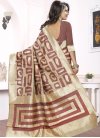Breathtaking Thread Work Silk Beige and Brown Trendy Saree - 1