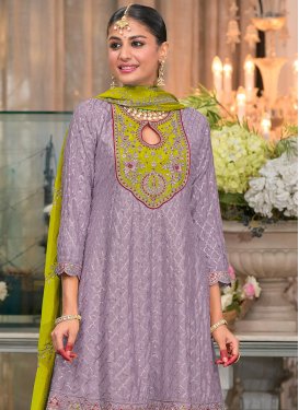 Embroidered Work Chinon Punjabi Salwar Suit in Violet for Women