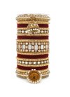 Glorious Gold and Maroon Beads Work Bangles - 1