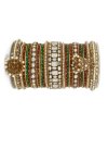 Arresting Gold Rodium Polish Beads Work Alloy Gold and Green Bangles - 2