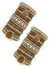 Arresting Gold Rodium Polish Beads Work Alloy Gold and Green Bangles - 1