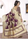 Beige and Purple Trendy Classic Saree For Festival - 1