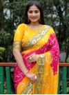 Rose Pink and Yellow Designer Contemporary Style Saree For Ceremonial - 1