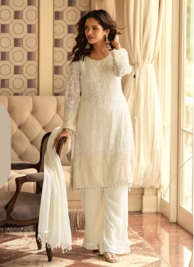 Georgette Readymade Salwar Suit with Beads Work for Festival in Off White