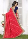Riveting Bamberg Georgette Navy Blue and Red Half N Half Trendy Saree For Ceremonial - 1