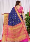 Blue and Rose Pink Designer Contemporary Style Saree For Ceremonial - 1