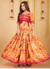Peach and Red Silk Blend Readymade Designer Gown - 3