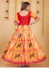 Peach and Red Silk Blend Readymade Designer Gown - 1
