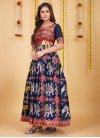 Silk Blend Navy Blue and Red Woven Work Readymade Trendy Gown - 1
