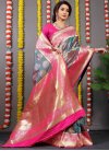 Woven Work Rose Pink and Teal Trendy Classic Saree - 1