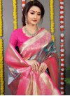 Woven Work Rose Pink and Teal Trendy Classic Saree - 3