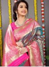 Woven Work Rose Pink and Teal Trendy Classic Saree - 2