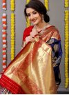 Navy Blue and Red Woven Work Designer Contemporary Style Saree - 1