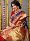 Navy Blue and Red Woven Work Designer Contemporary Style Saree - 2