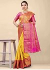 Woven Work Rose Pink and Yellow Designer Traditional Saree - 1