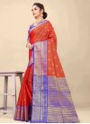 Blue and Red Banarasi Silk Traditional Designer Saree For Ceremonial - 2
