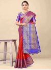 Blue and Red Banarasi Silk Traditional Designer Saree For Ceremonial - 1